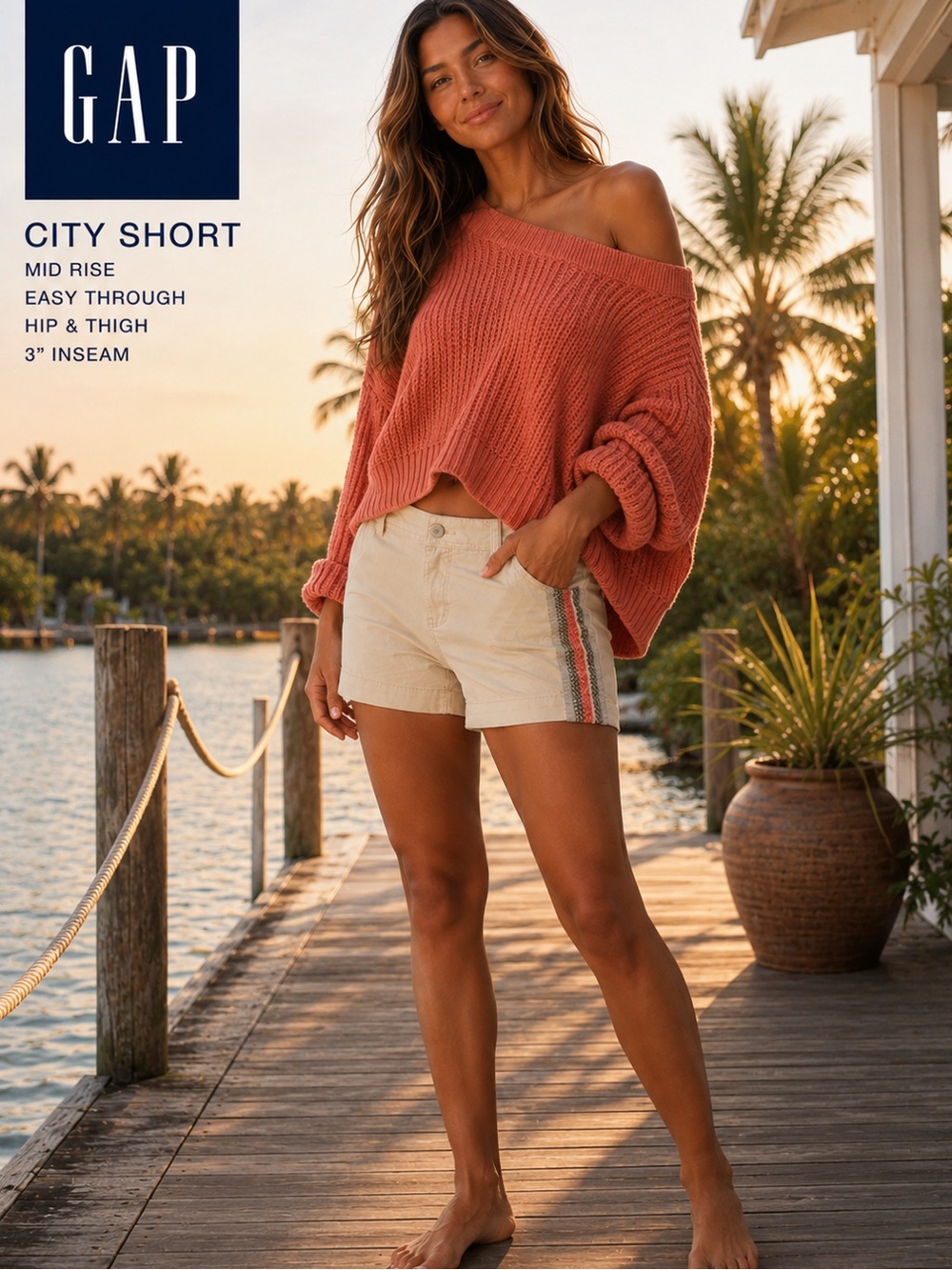 GAP City Shorts Ivory Side Stripe Stretch Mid Rise 3” Inseam NWT Women’s Size 6